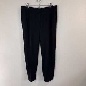 Lafayette 148 New York Pants 12 Black Virgin Wool Tapered Cuffed Pleated